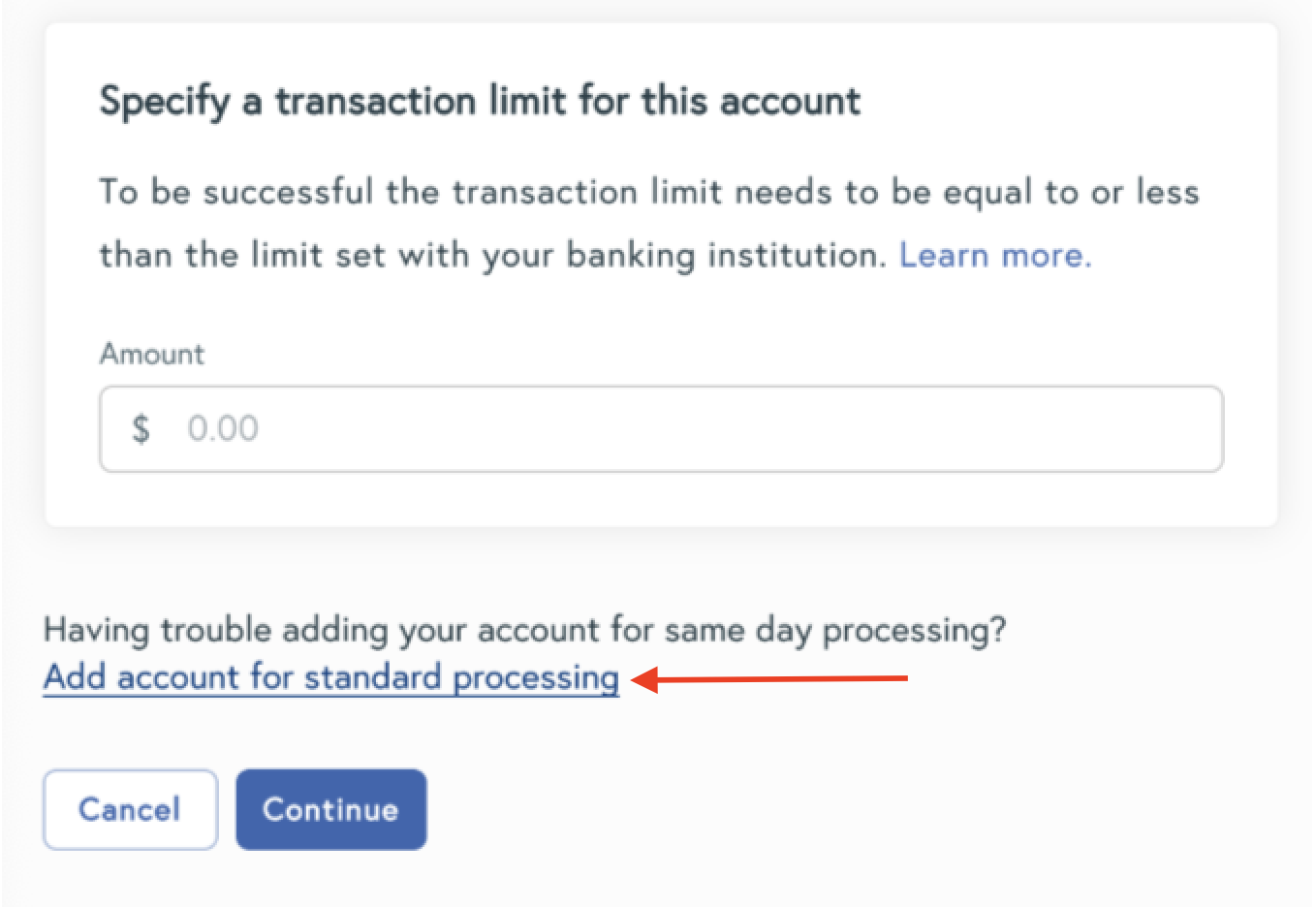 Standard processing option in Wallet